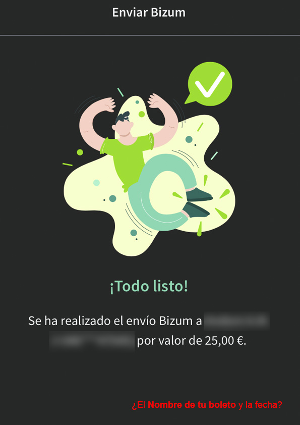 Captura de pantalla de Bizum no válida