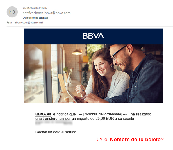 Resguardo no válido de transferencia bancaria
